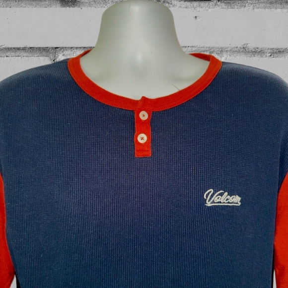 Volcom Thermal Waffle Henley Long Sleeve Tee Blue/Red Men’s Size L - Picture 11 of 11